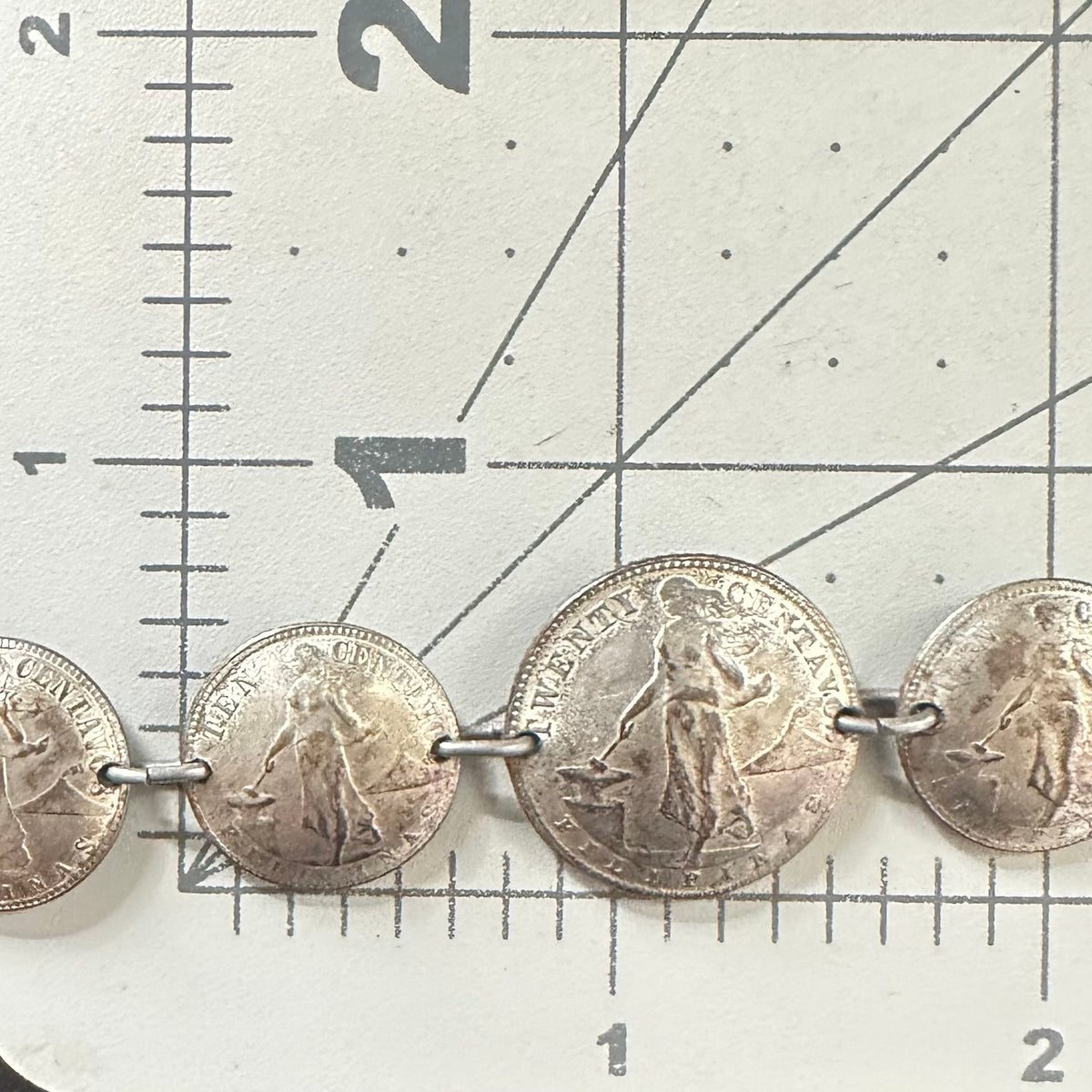 WWII era vintage retro USA Philippines 750 sterling silver 7 coins bracelet