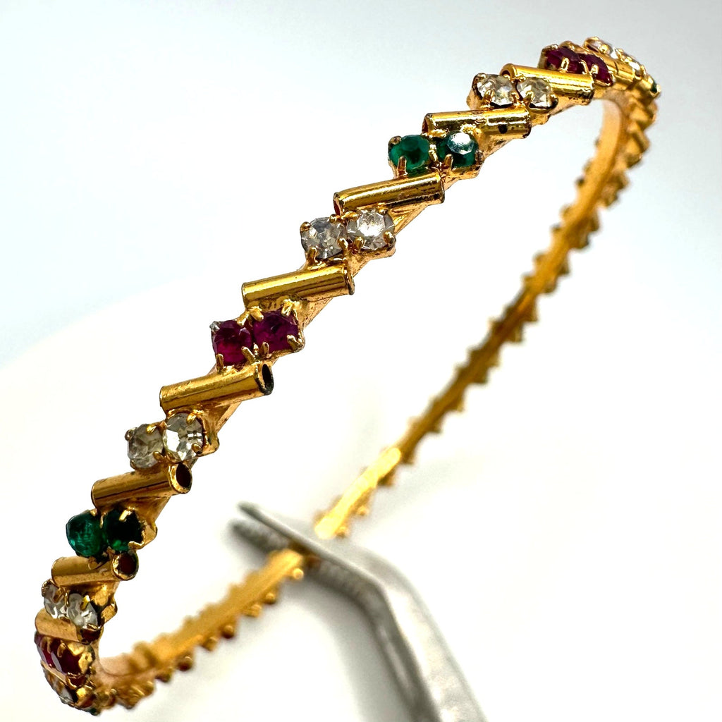 Indian gold plated real rubies clear green CZ bangle bracelet size 2.2 X small