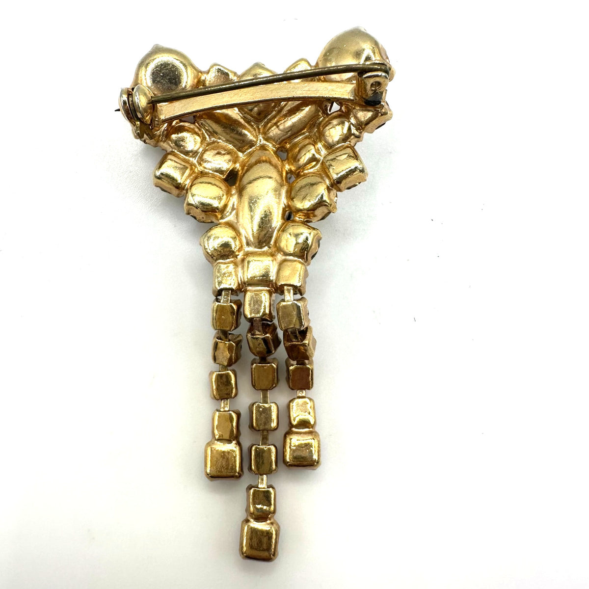 Vintage gold tone aurora borealis AB glass rhinestones fringe dangle brooch