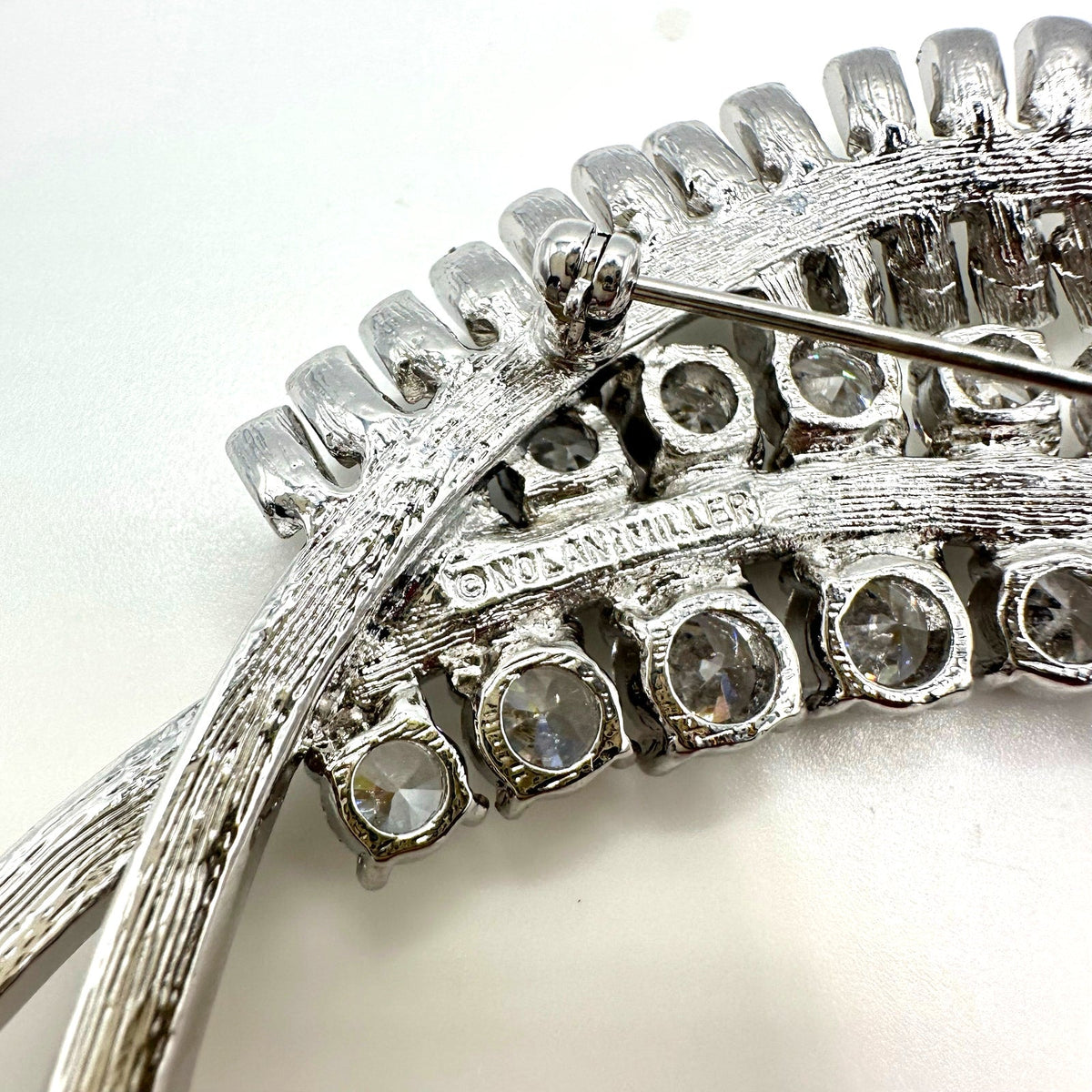 Nolan Miller vintage large silver tone clear CZs baguettes rhinestones brooch