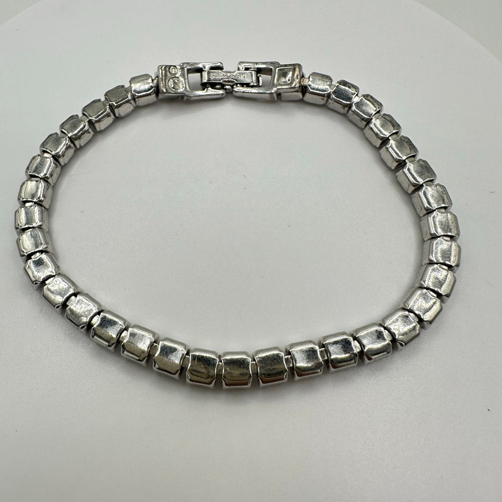 Swarovski clear princess cut Austrian crystals rhodium plated tennis bracelet