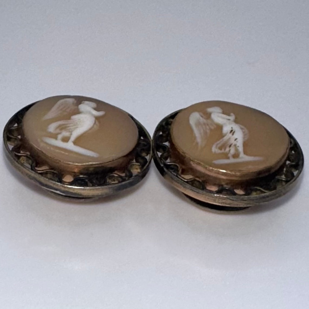 Antique Victorian 1800s solid 10kt & gold filled carved shell cameo cufflinks