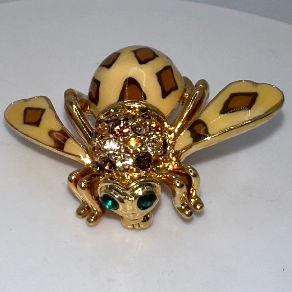 Joan Rivers Joan of the Jungle vintage gold tone bumblebee rhinestones brooch
