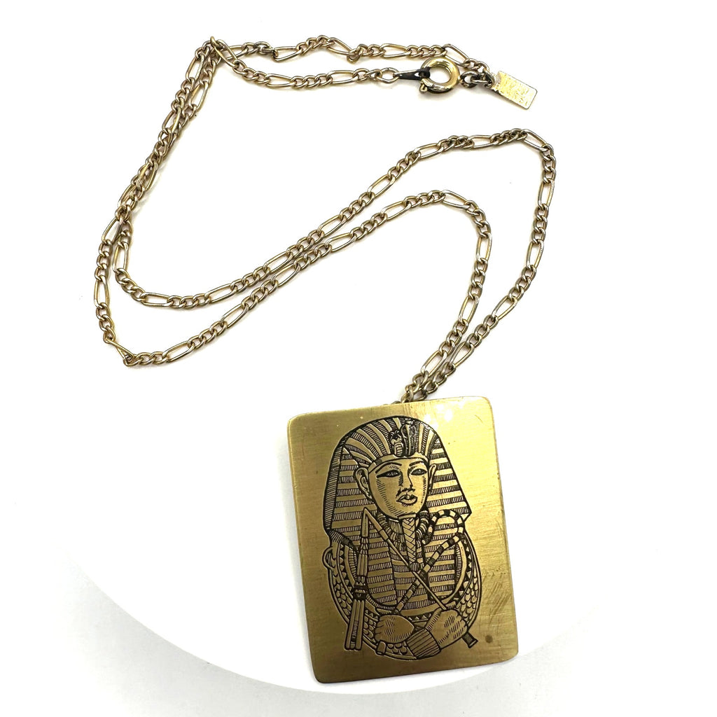 Reed & Barton 1978 Tutankhamen Damascene pendant gold plated 18" chain necklace
