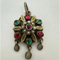 Antique 1800s Austro-Hungarian 800 silver gold gilt natural gemstones pendant