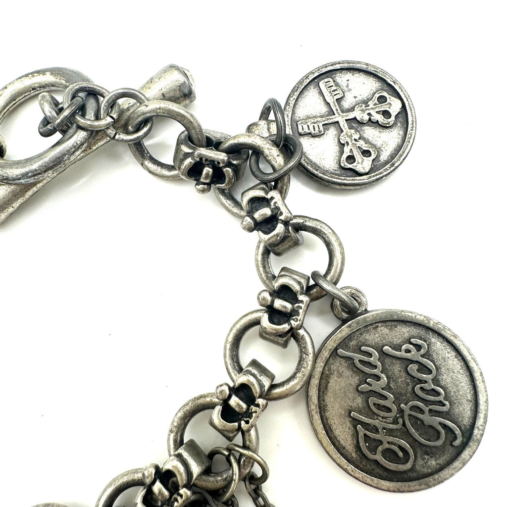 Y2K Hard Rock Cafe Hotel silver tone punk hanging chains charms bracelet 8”