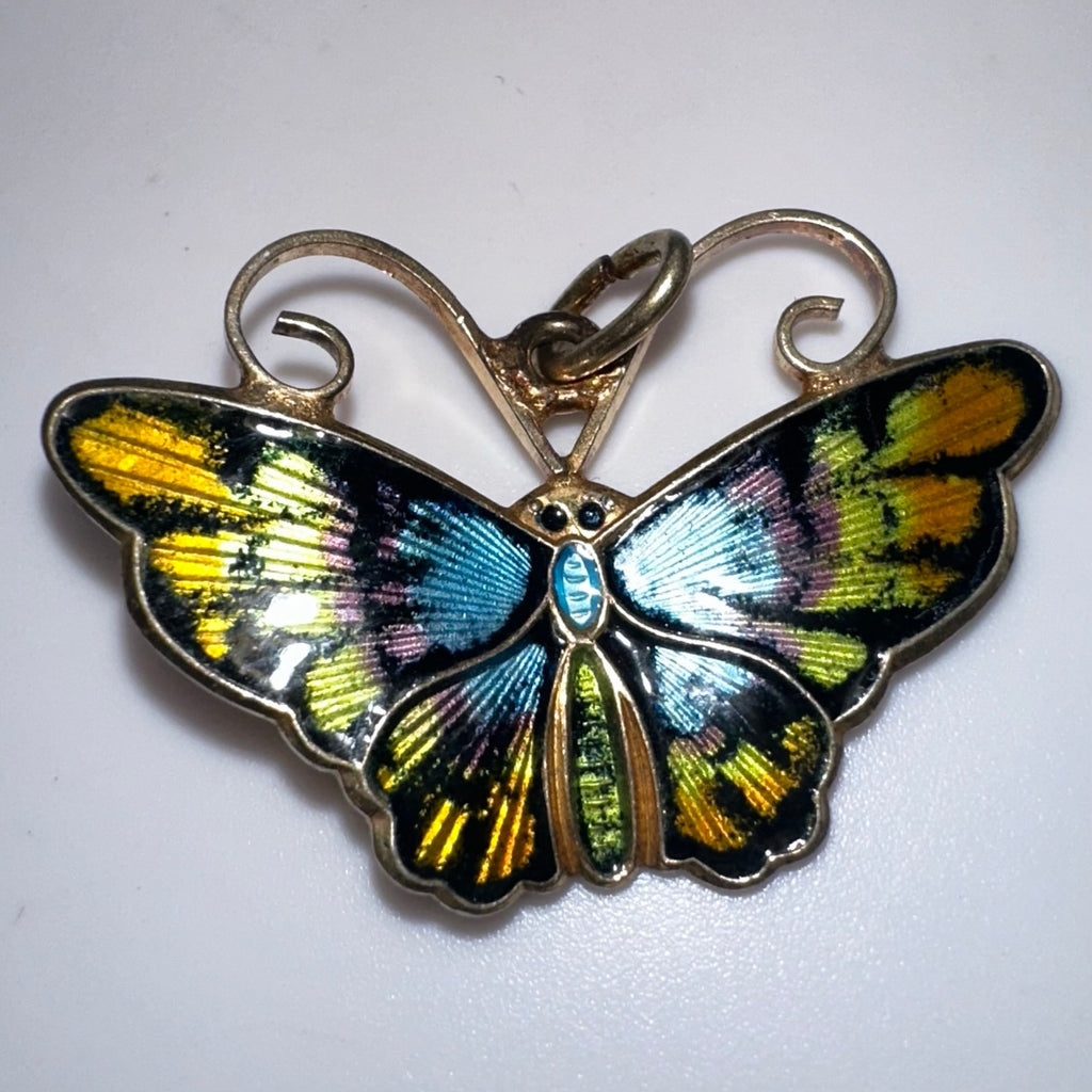 David Andersen Norwegian sterling silver gold vermeil enamel butterfly pendant