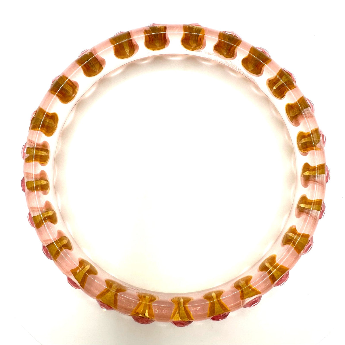 Pale pink clear acrylic rose glass rhinestones statement bangle bracelet