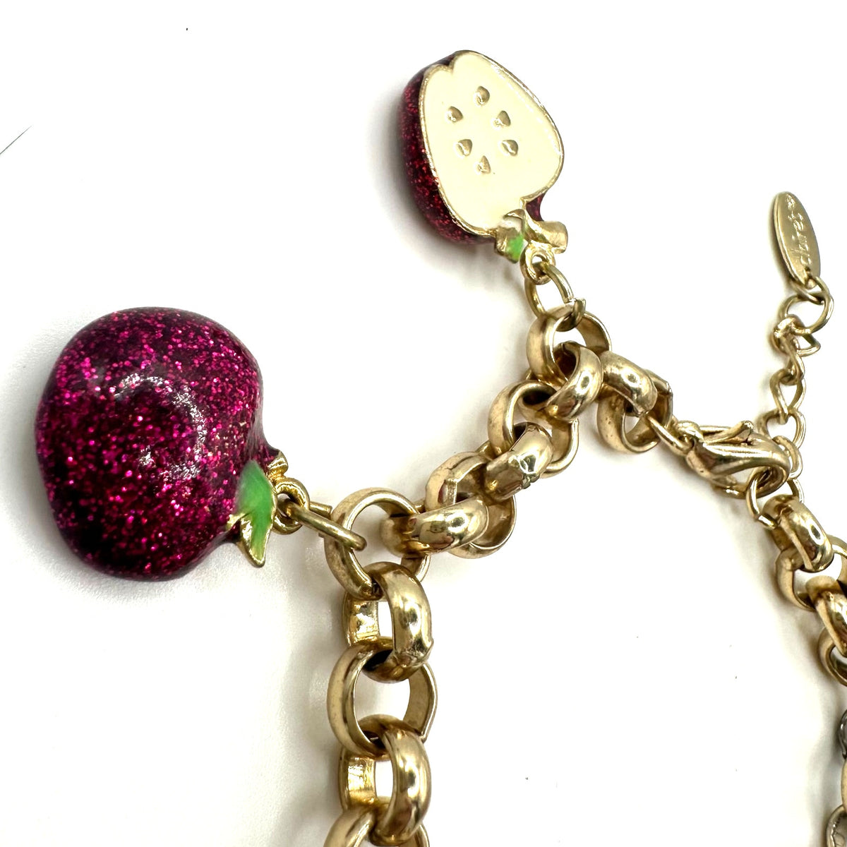 Claire's vintage gold tone multicolor enamel apple charms chain link bracelet