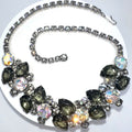 Juliana 1960s vintage book piece silver tone AB gray glass rhinestones necklace