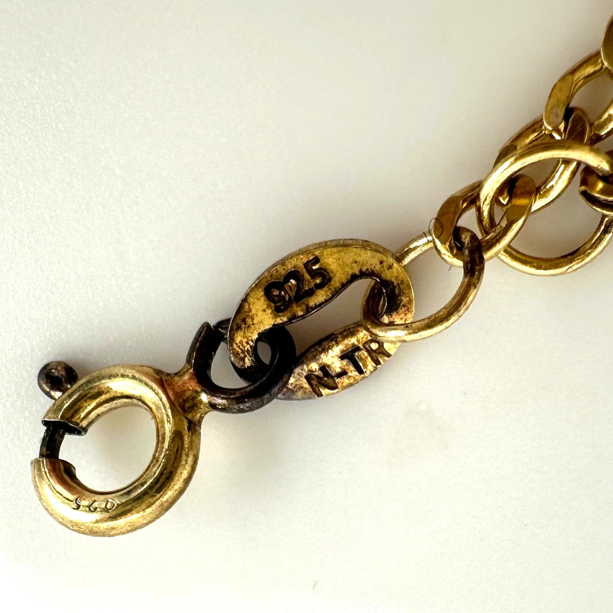 N-TR 925 sterling silver gold vermeil evil eye charms figaro chain bracelet