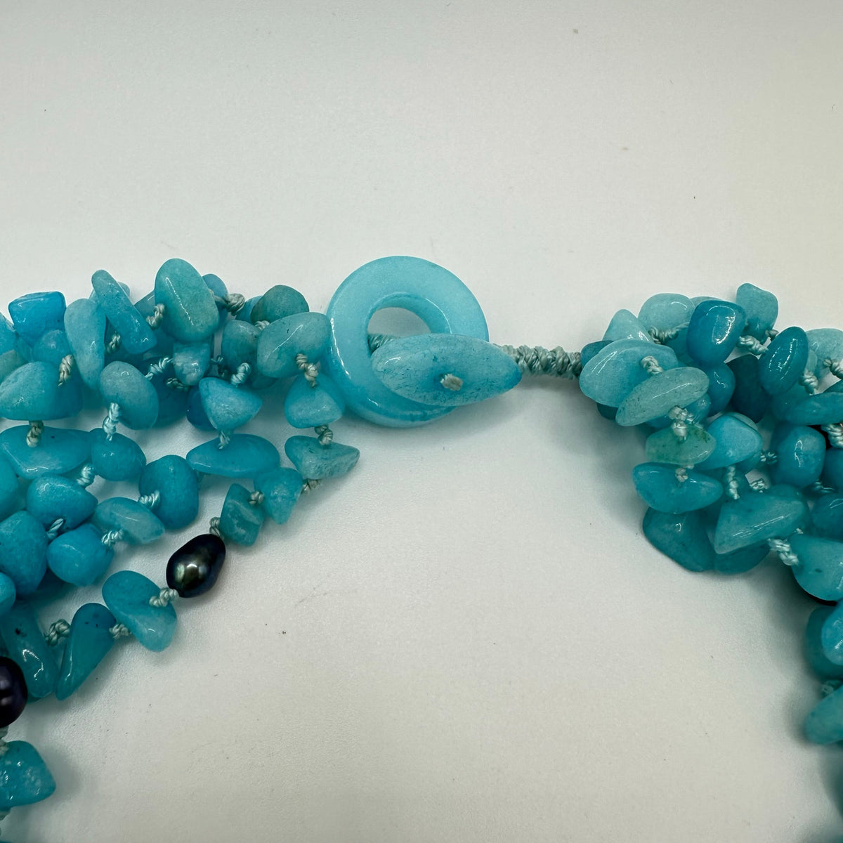 Handmade Caribbean blue quartz freshwater pearls 6 multi strand beaded necklace
