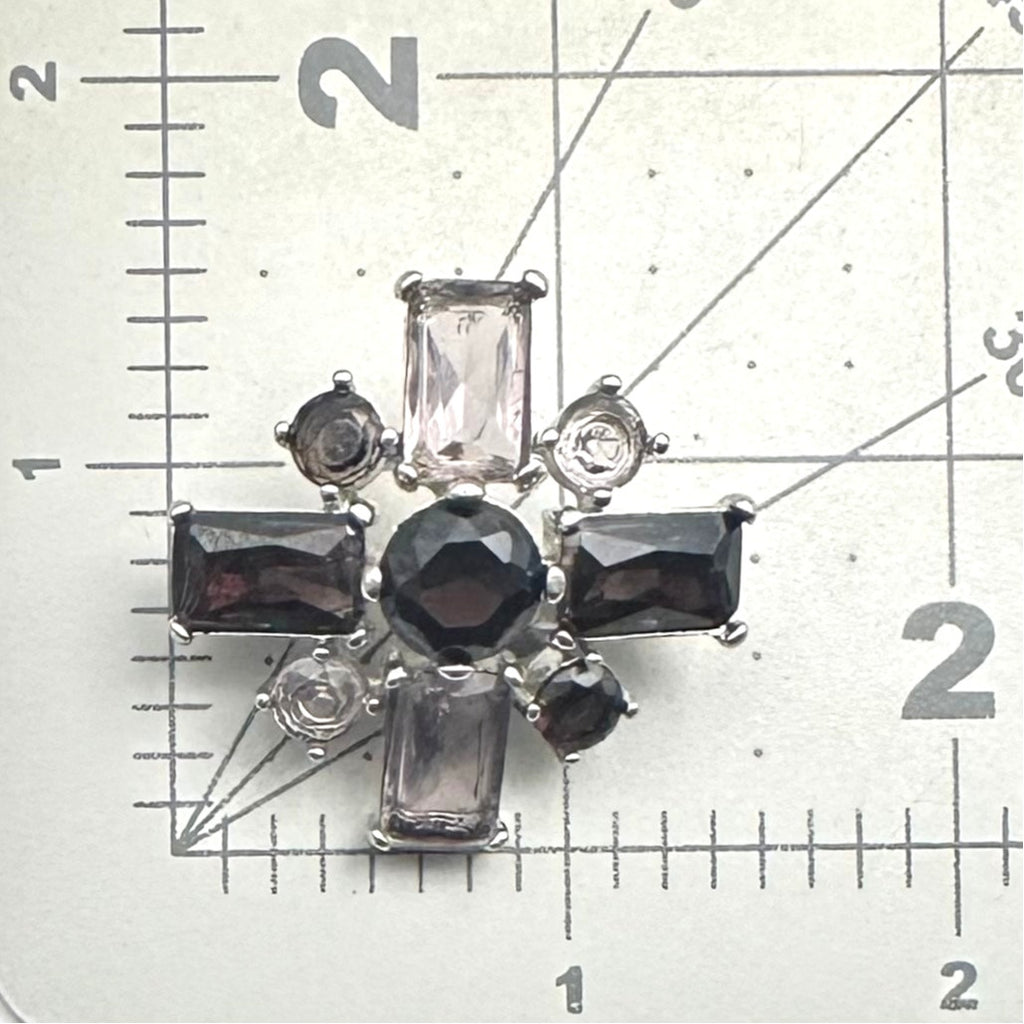 Vintage silver tone rhodium plated purple rhinestones Maltese cross brooch