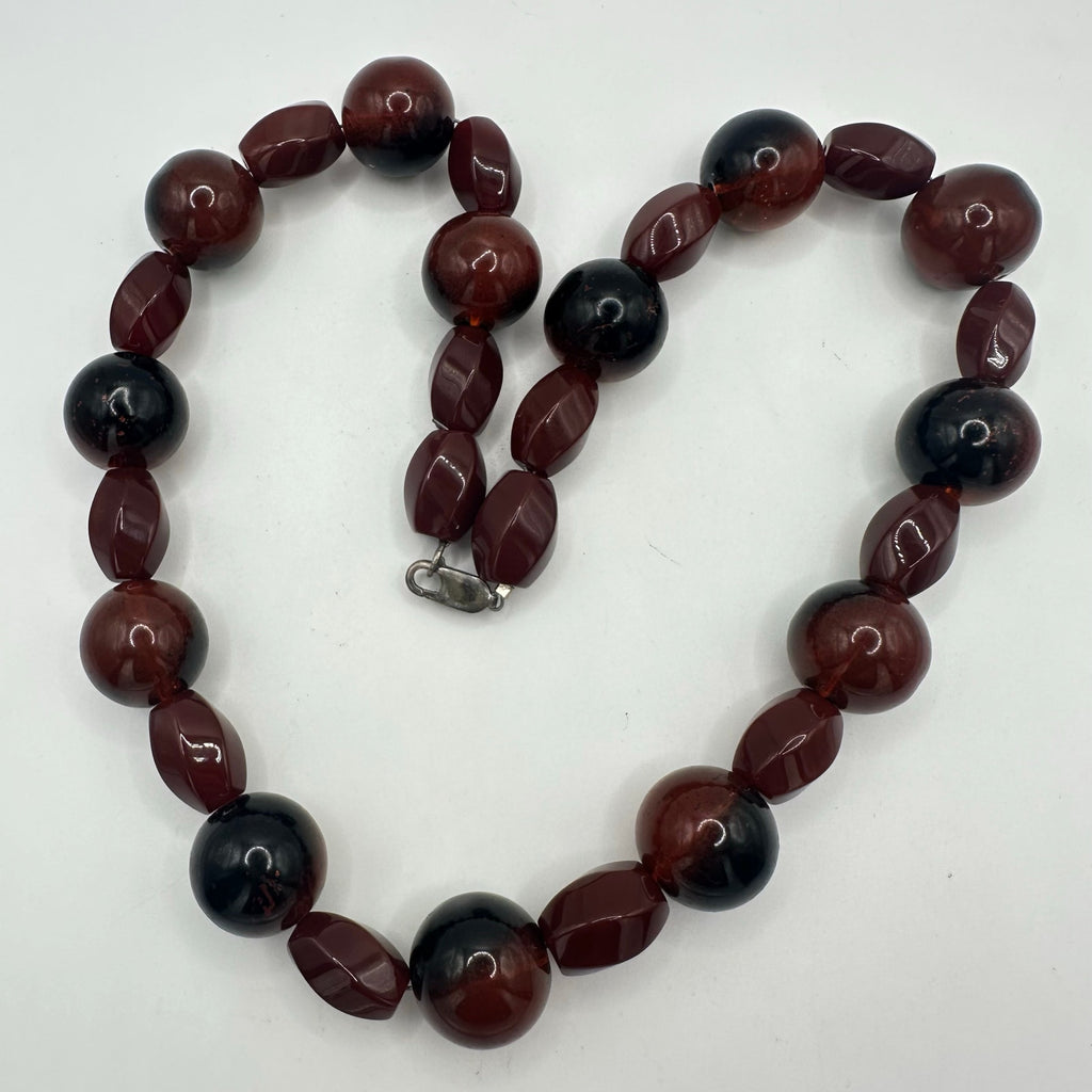 Handmade black brown heavy speckled glass beads beaded sterling clasp necklace