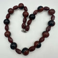 Handmade black brown heavy speckled glass beads beaded sterling clasp necklace