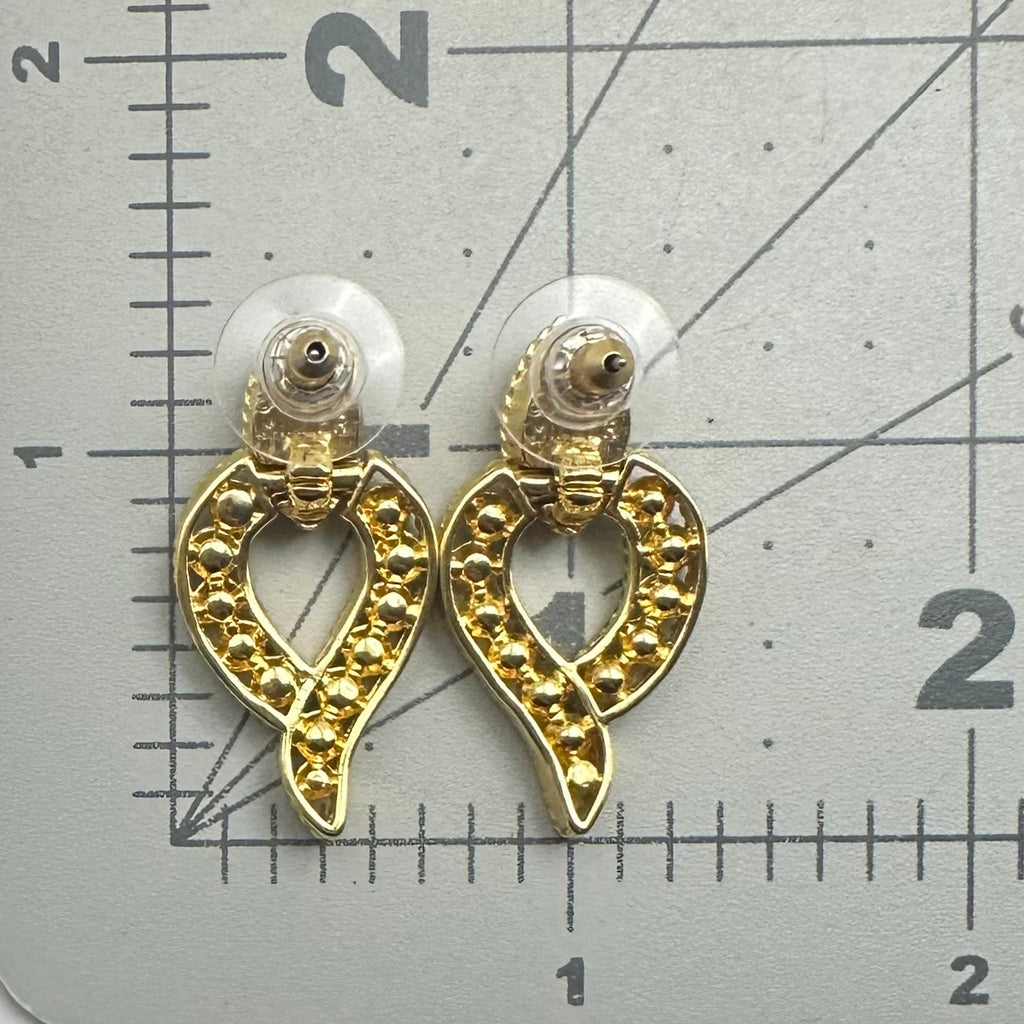 Nolan Miller gold tone clear rhinestones door knocker dangle drop post earrings