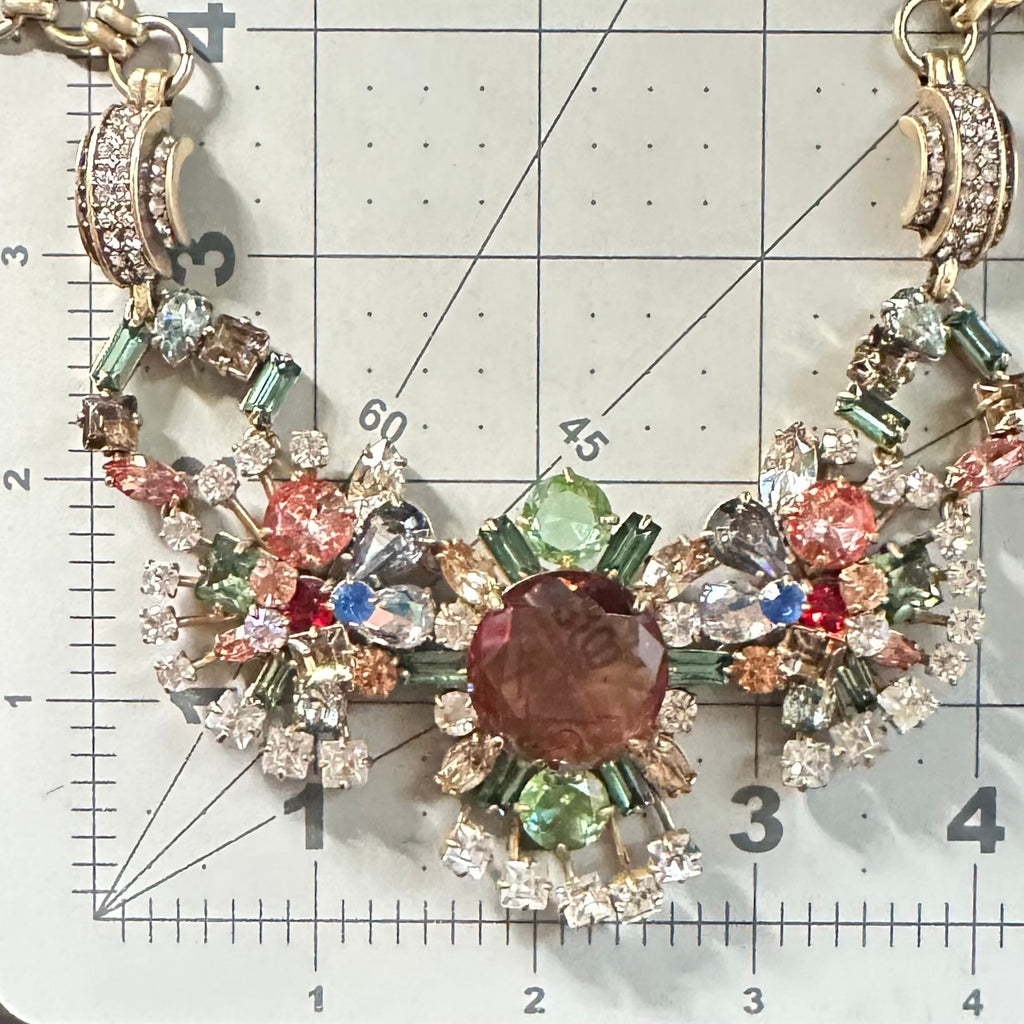J. Crew NWT gold tone rainbow multicolor AB glass rhinestones statement necklace