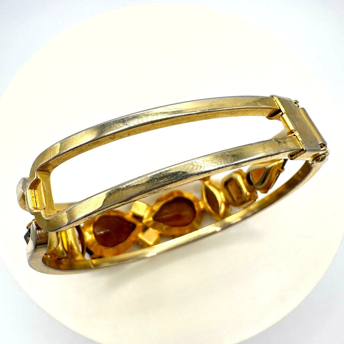 Juliana gold tone brown topaz glass rhinestones clamper bangle bracelet