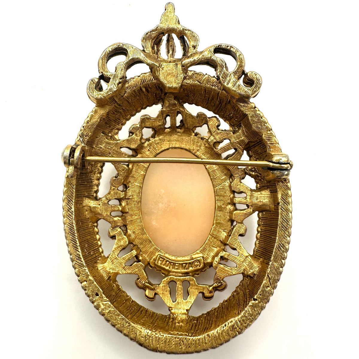 Florenza vintage Victorian Revival gold tone genuine carved shell cameo brooch