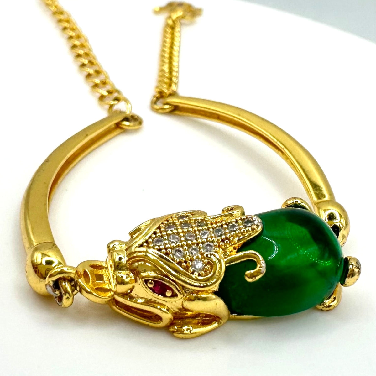 Chinese gold plated Naga green glass cubic zirconia real ruby Buddhist bracelet