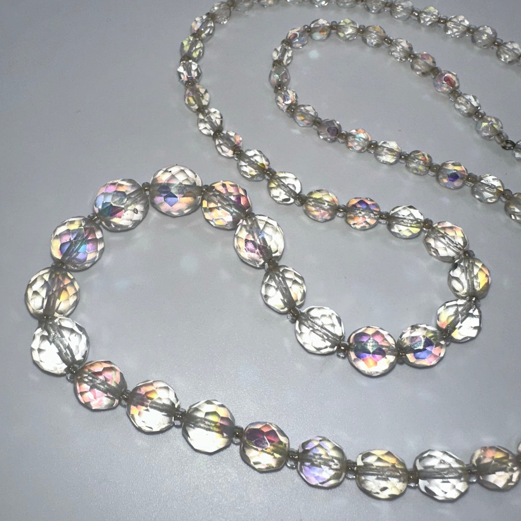 1950s vintage clear faceted glass aurora borealis AB graduated beaded necklace