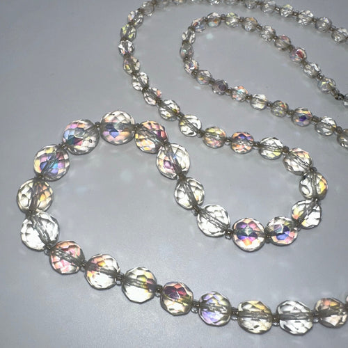1950s vintage clear faceted glass aurora borealis AB graduated beaded necklace