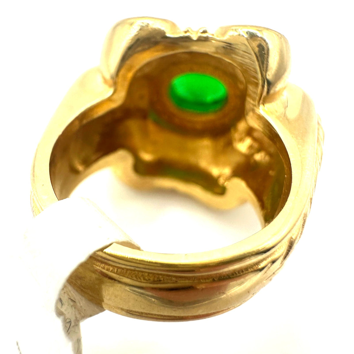 NWT Made in USA vintage gold plated green glass cabochon cocktail ring size 7
