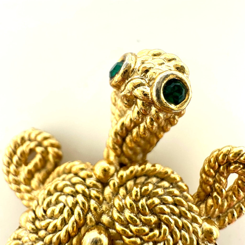 Napier vintage gold tone twisted rope green rhinestones turtle figural brooch