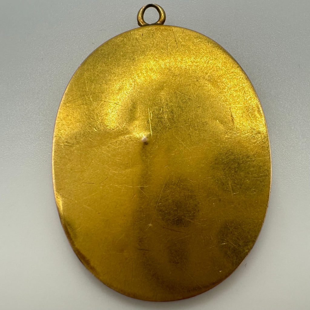 Antique Art Nouveau solid 18kt gold rose cut natural diamonds cameo pendant