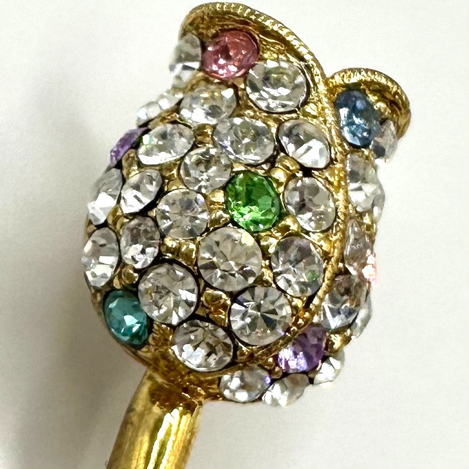Gold tone clear multicolor glass rhinestones rose flower floral brooch