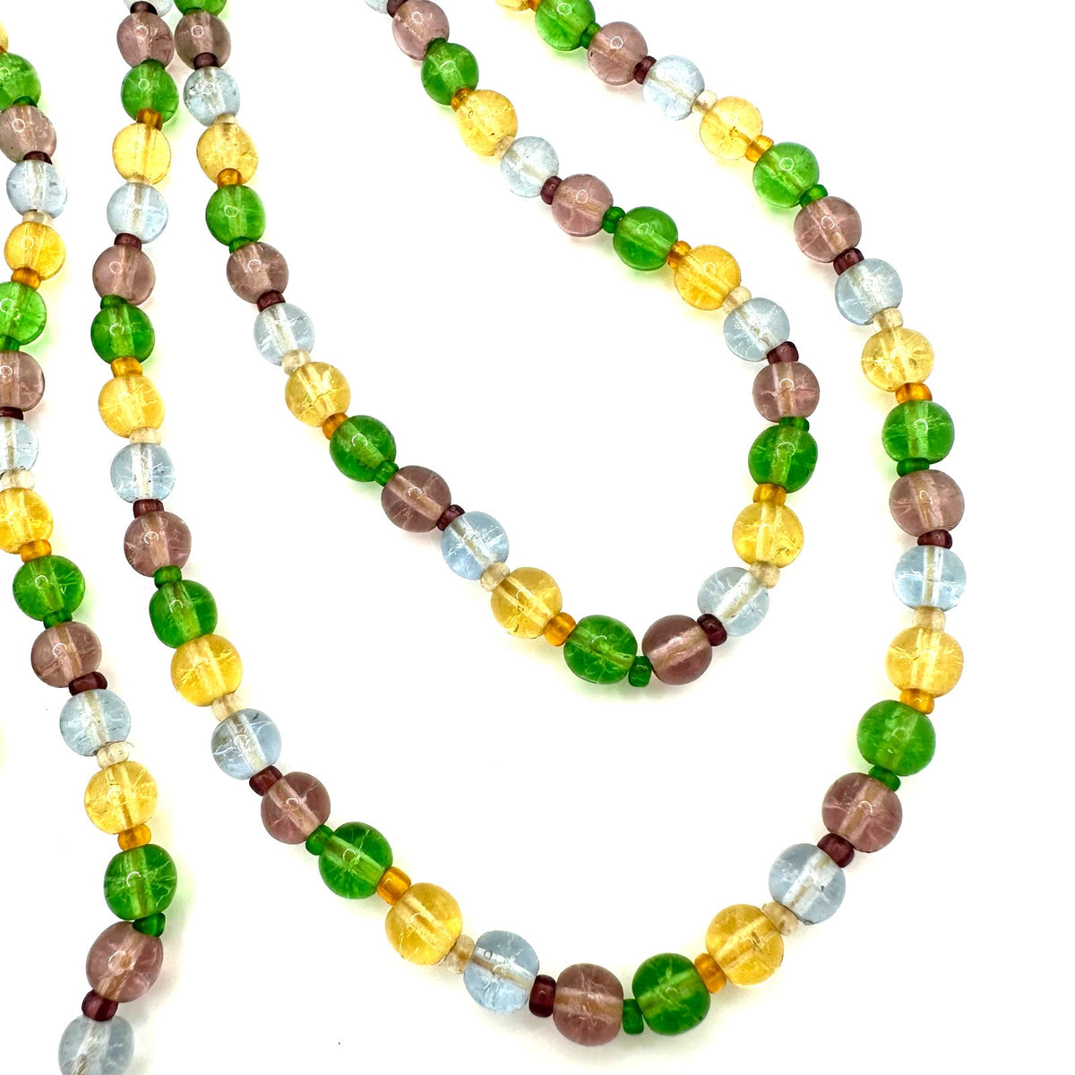 1940s vintage retro extra long 60” multicolor Czech art glass beaded necklace