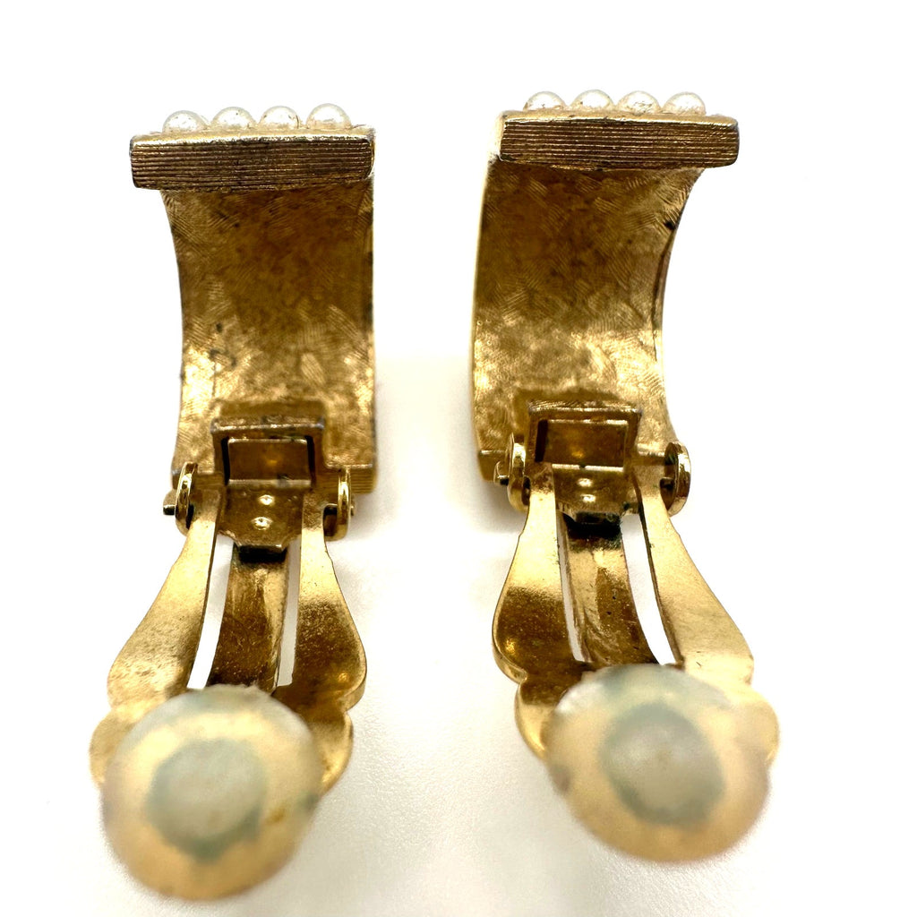 Givenchy vintage 80s 90s gold plated faux pearl half hoop hoops clip on earrings