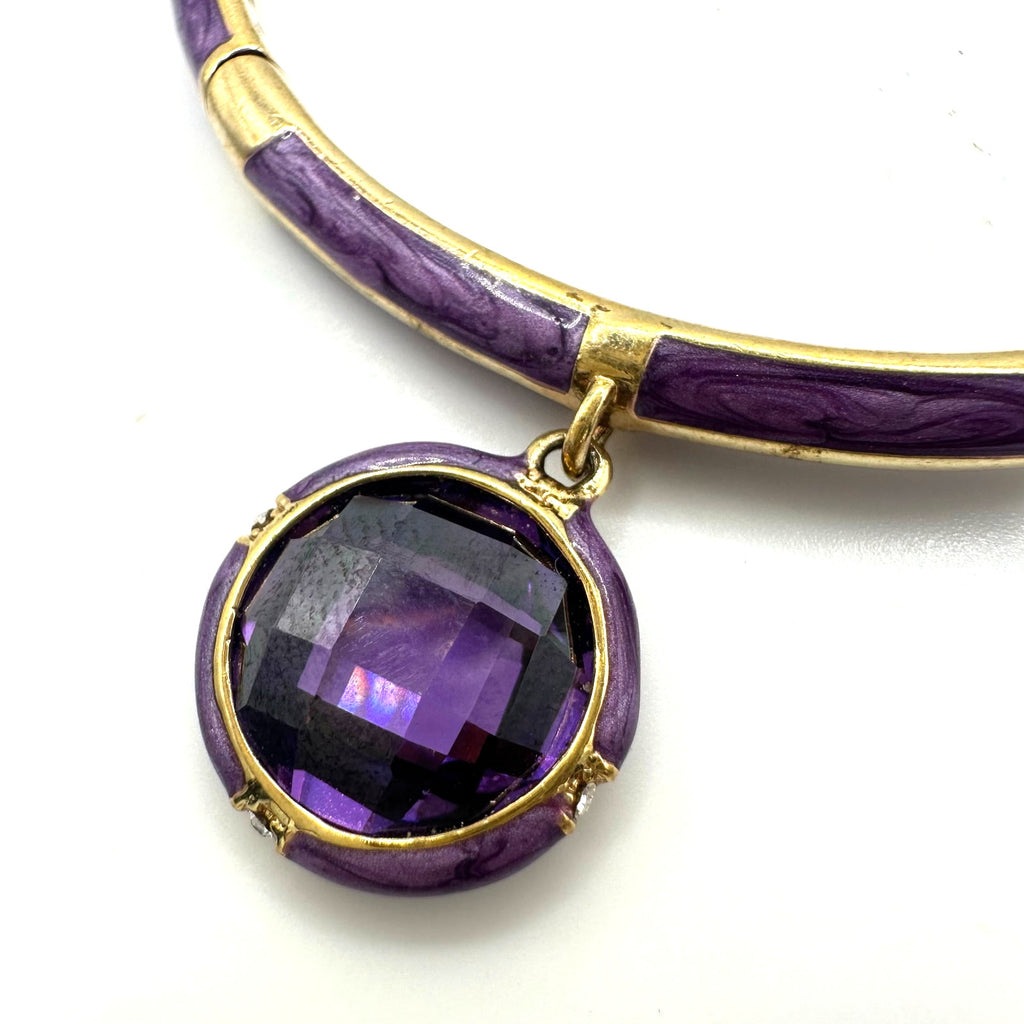 Lauren G Adams 18kt gold plated purple CZ enamel hinged clamper bangle bracelet