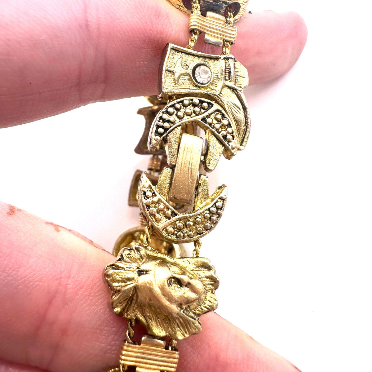 Vintage gold tone Southwestern cowboy hat boots rhinestone slider charm bracelet