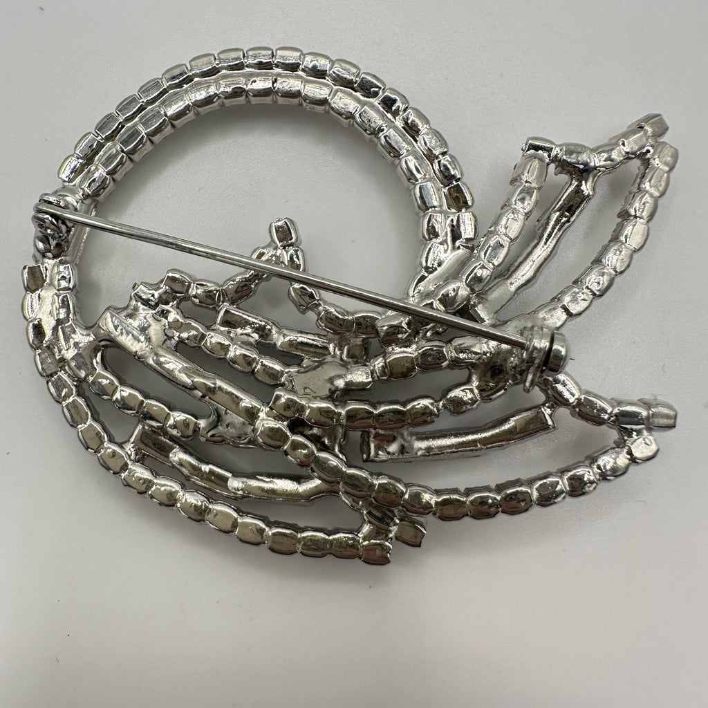 1950s vintage silver tone rhodium plated clear icy glass rhinestones brooch