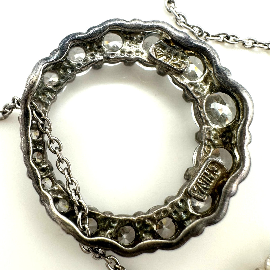 Vintage 925 sterling silver 3 cubic zirconia sapphire pendants chain necklace