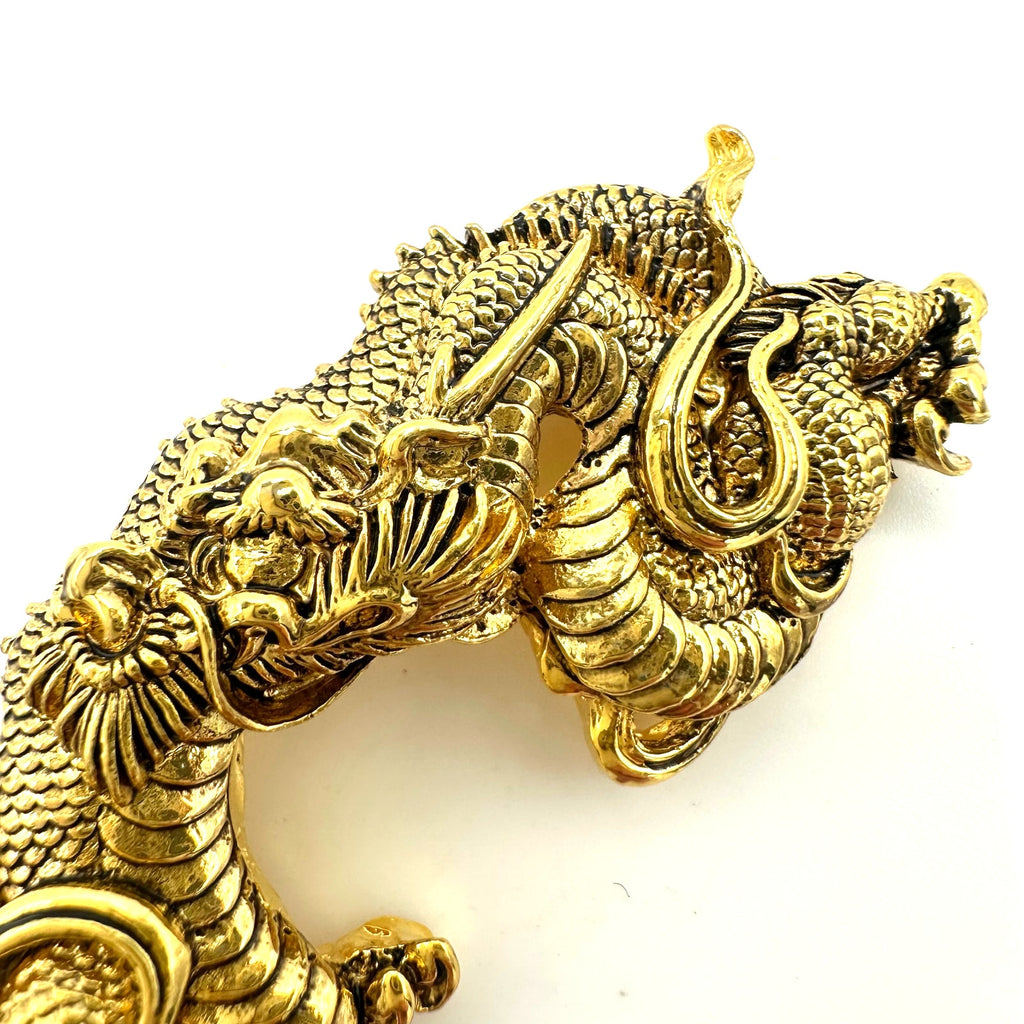 Unsigned Alva Museum replica vintage gold plated Japanese Menuki dragon brooch