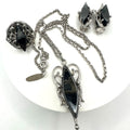 Whiting & Davis vintage silver tone faux hematite necklace ring clip on earrings