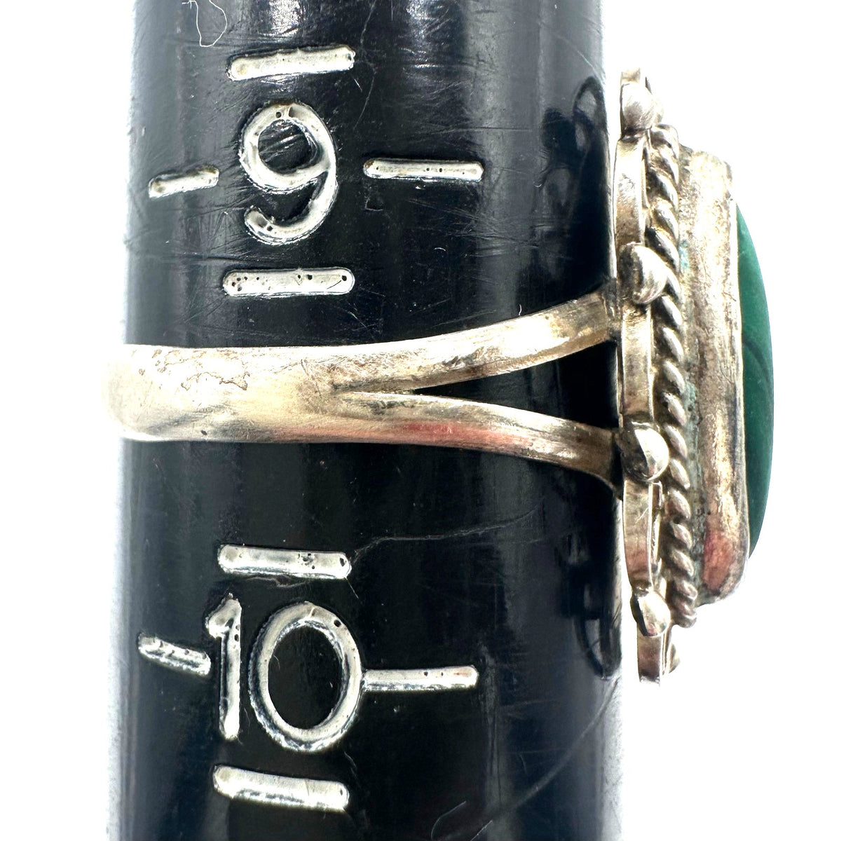 Taxco Mexico vintage 925 sterling silver green malachite cabochon ring size 9.5