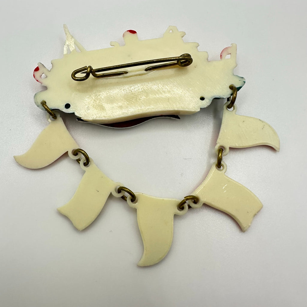 Lindau Germany 1940s retro hand painted celluloid souvenir ship flags brooch