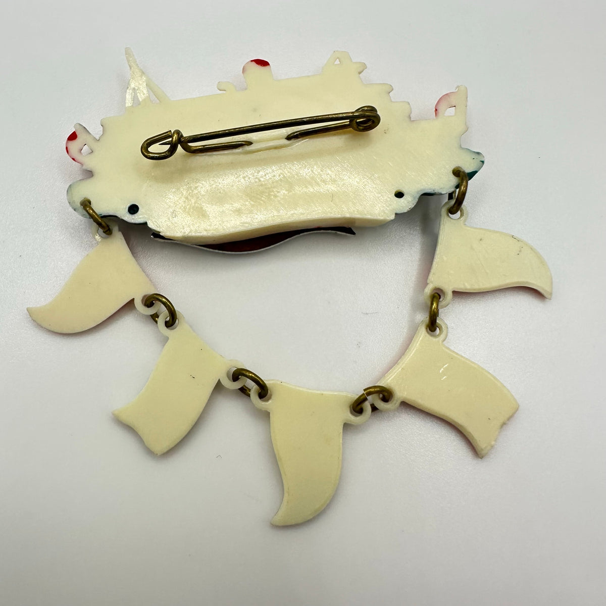 Lindau Germany 1940s retro hand painted celluloid souvenir ship flags brooch
