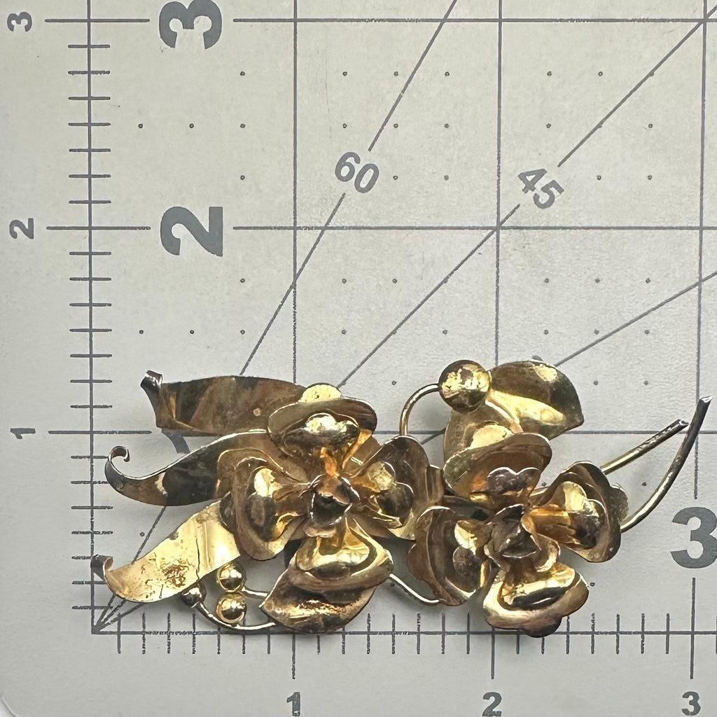 Harry Iskin 1940s vintage sterling silver gold vermeil floral flowers brooch pin