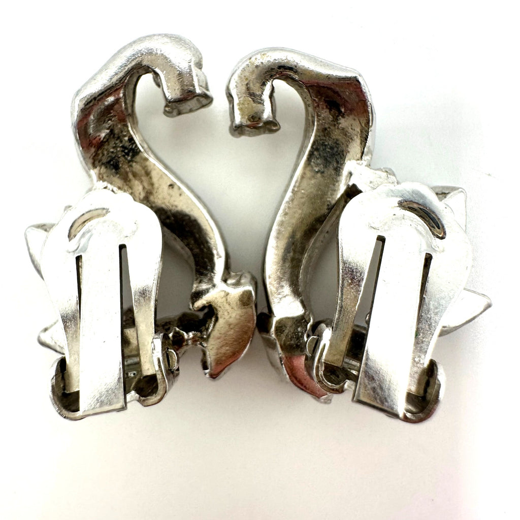 Vintage silver tone AB aurora borealis rhinestones scrolled clip on earrings