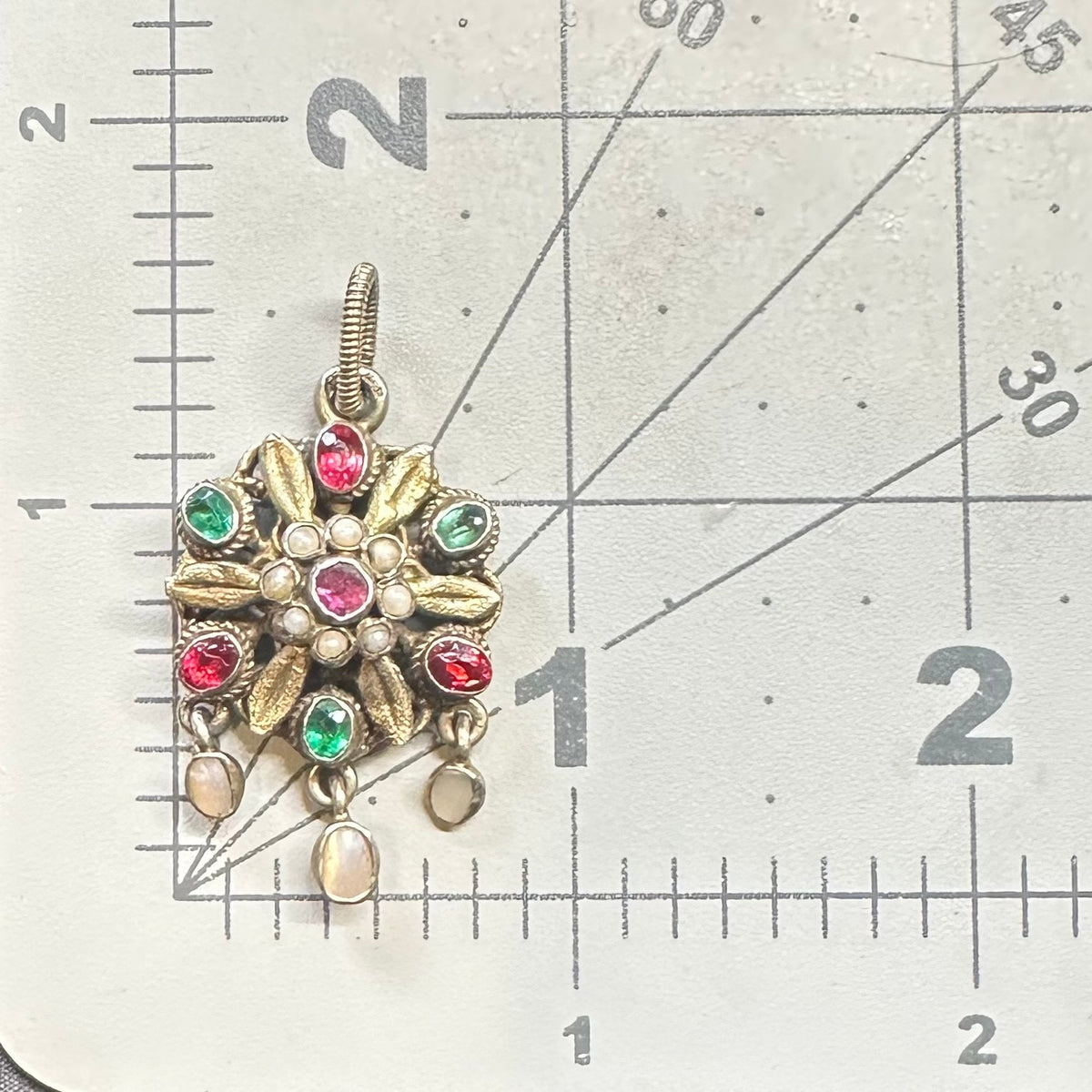 Antique 1800s Austro-Hungarian 800 silver gold gilt natural gemstones pendant