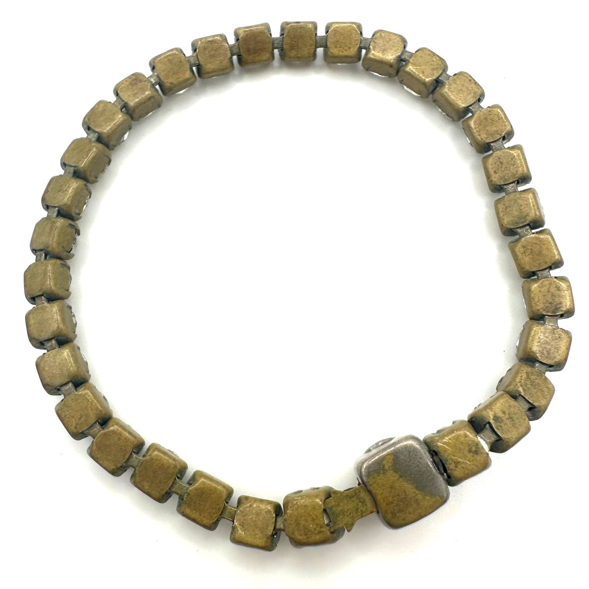Antique vintage 1930s 1940s gold tone clear glass rhinestones tennis bracelet
