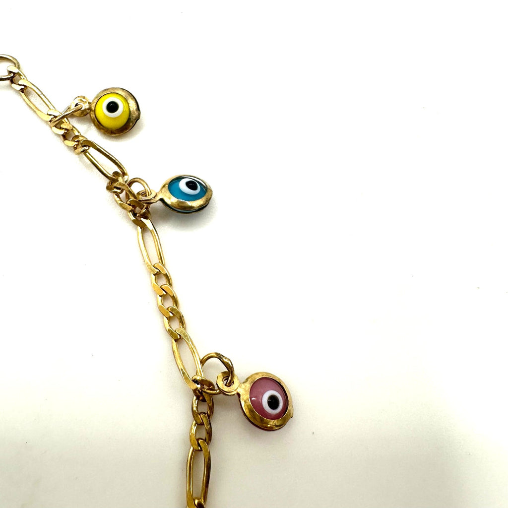 N-TR 925 sterling silver gold vermeil evil eye charms figaro chain bracelet