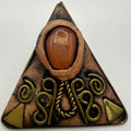 Vintage gold tone brass genuine carnelian handmade triangle modernist brooch