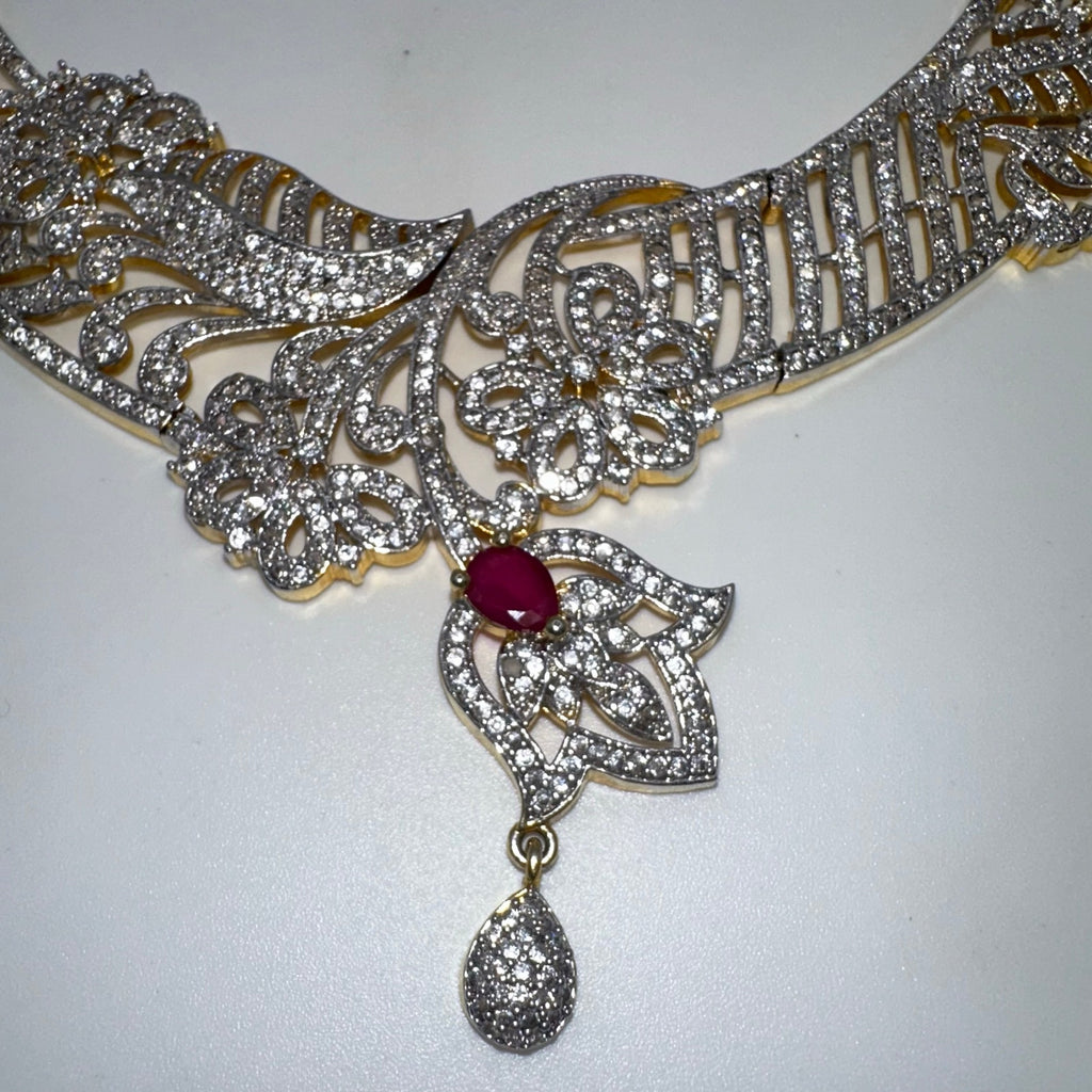 Indian gold kundan Bridal gold plated cubic zirconia real ruby bib necklace