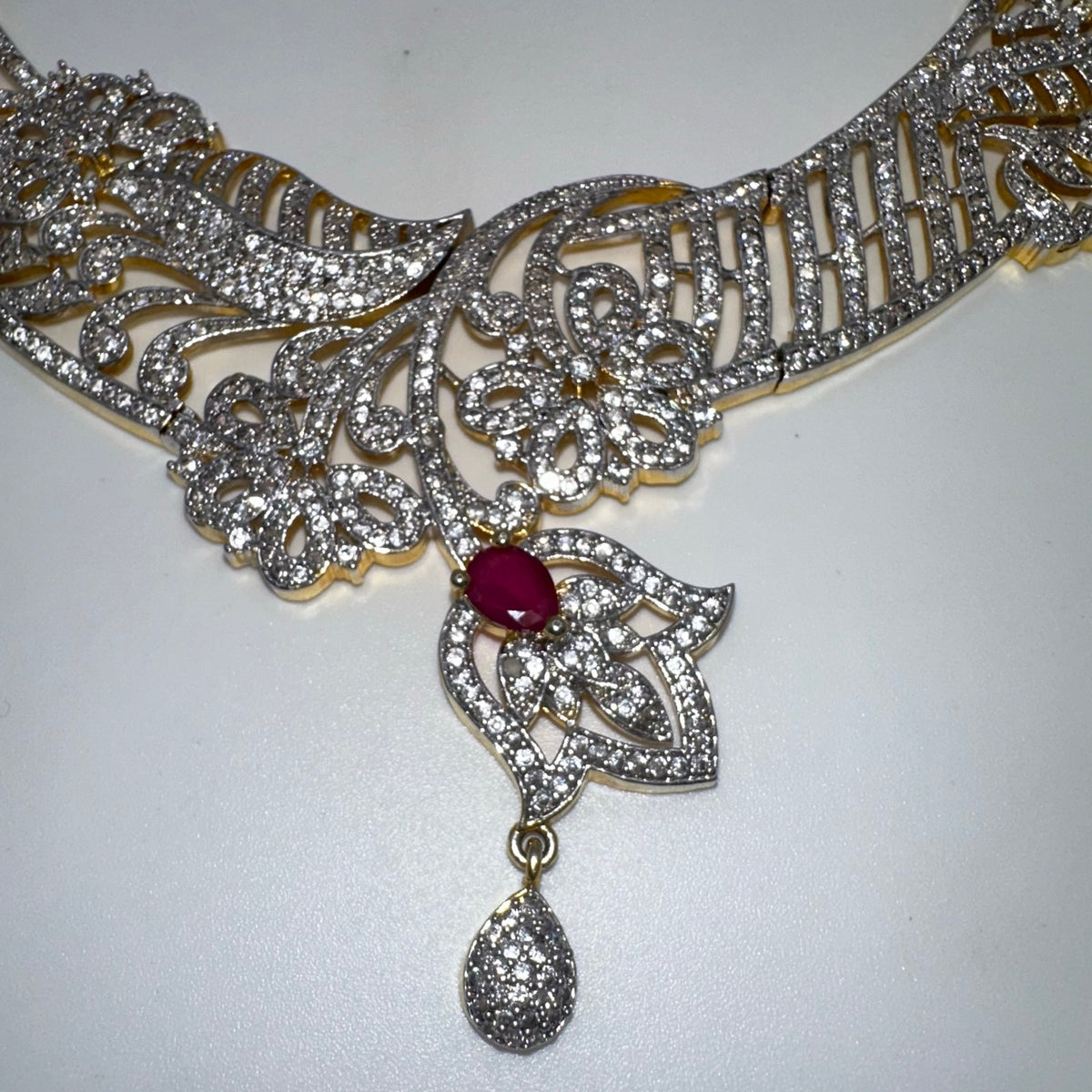 Indian gold kundan Bridal gold plated cubic zirconia real ruby bib necklace