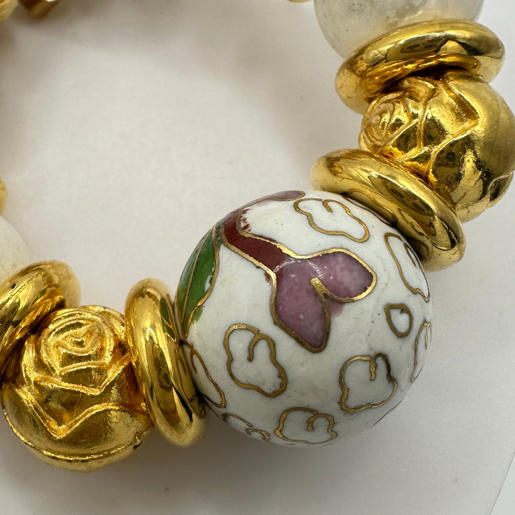 1980s vintage gold tone statement cloisonne enamel beaded dangle post earrings
